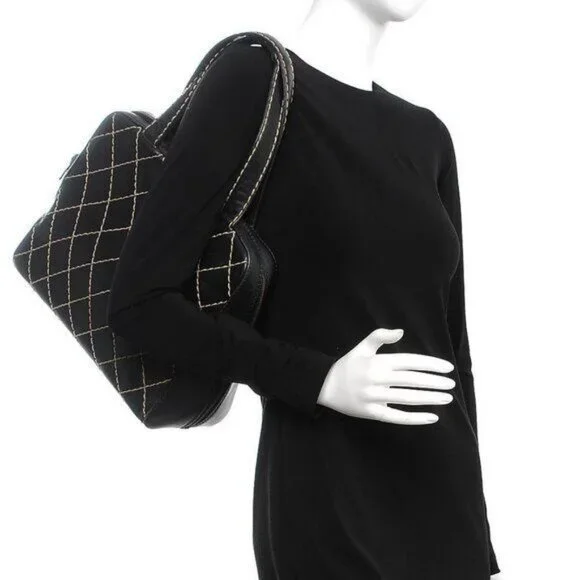 CHANEL CC Wild Stitch Surpique Vintage Quilted Shoulder Bag Tote Calfskin Black - Picture 3 of 12